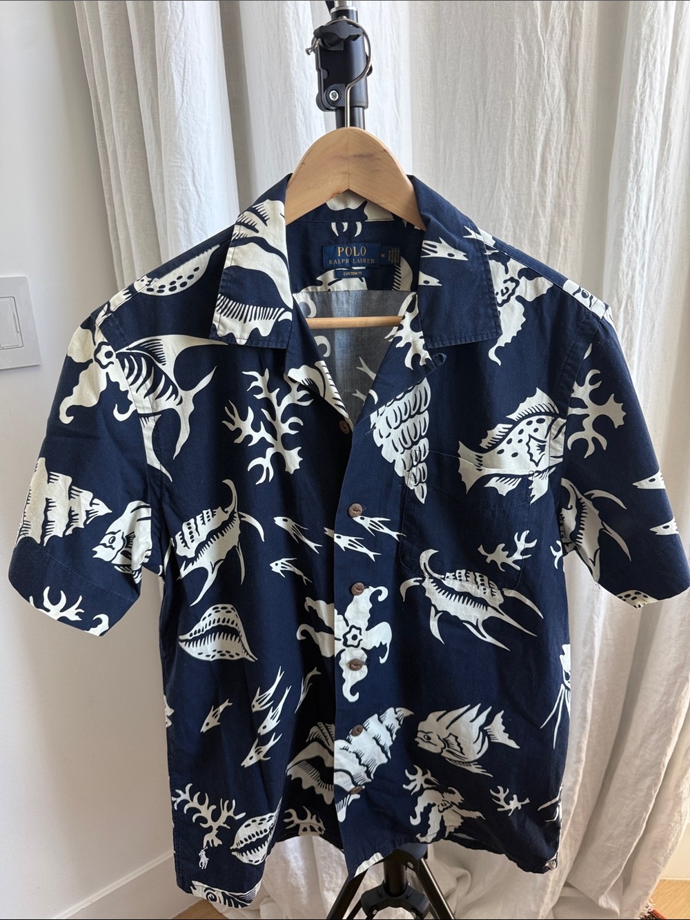 Polo by Ralph Lauren Navy & White Short-Sleeve Hawaiian Shirt M